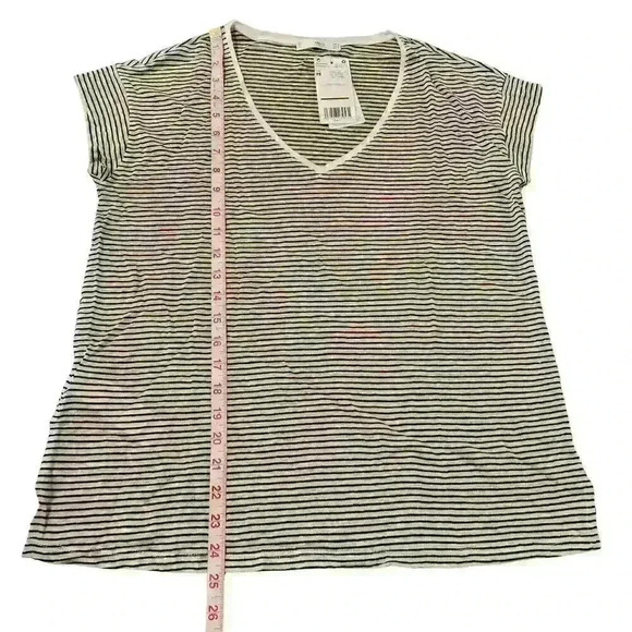 MANGO MNG Women's Striped Linen V-Neck Short Sleeve Tee T-Shirt NWT NEW - Picture 9 of 13